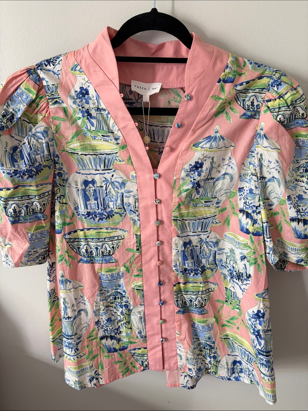 Entro Chinoiserie Print Button Front Blouse